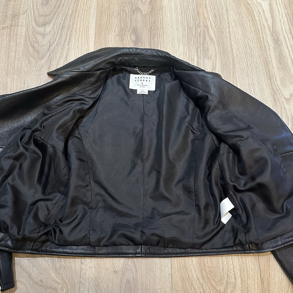 KATE SPADE Broome Street Goat Leather Moto Jacket Black Size Small $899 NWOT - Picture 3 of 10